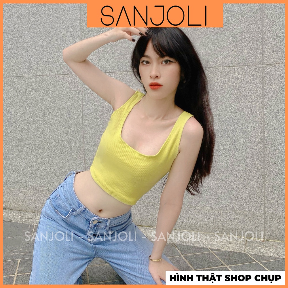 Áo Croptop Kiểu Hai Dây SANJOLI Áo Crt Ngắn 2 Dây Bản To Nữ Chất Thun Co Dãn Không Tay Kiểu Hàn Quốc Nhiều Màu AO016