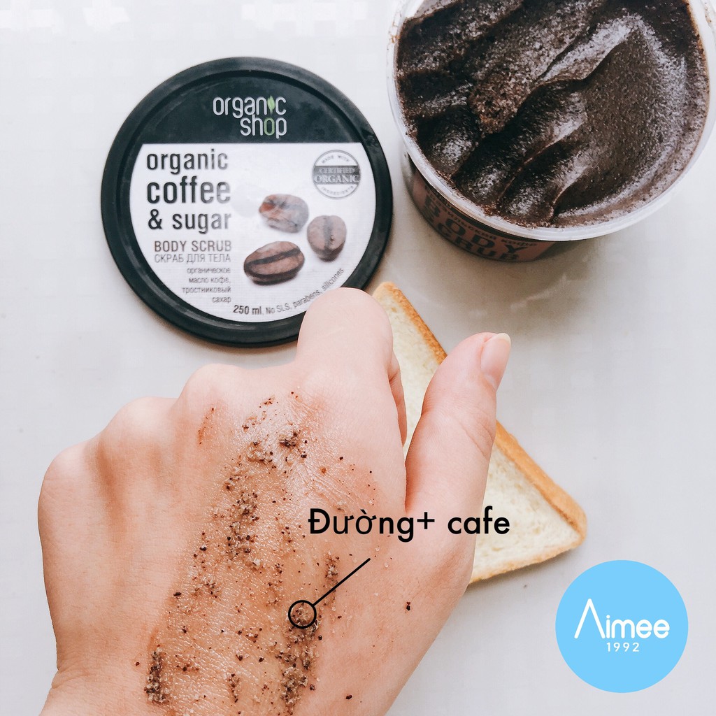 Tẩy da chết toàn thân ORGANIC SHOP COFFEE AND SUGAR + COCOA BODY SCRUB [Aimee1992]