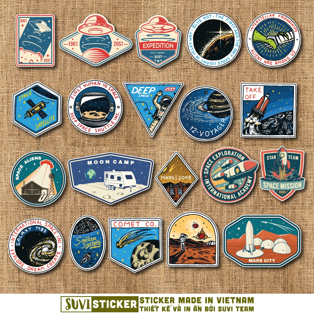 50 Sticker Galaxy Label chống nước sticker dán mũ bảo hiểm, laptop, điện thoại, đàn guitar, vali. MSP: NS13