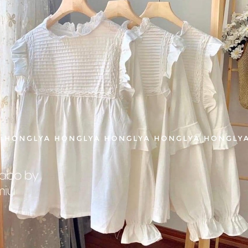 [Ảnh thật] Sơ mi chất thô lụa phối cổ ren nhẹ nhàng