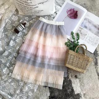 Chân váy xòe màu cầu vồng dễ thương cho bé gái