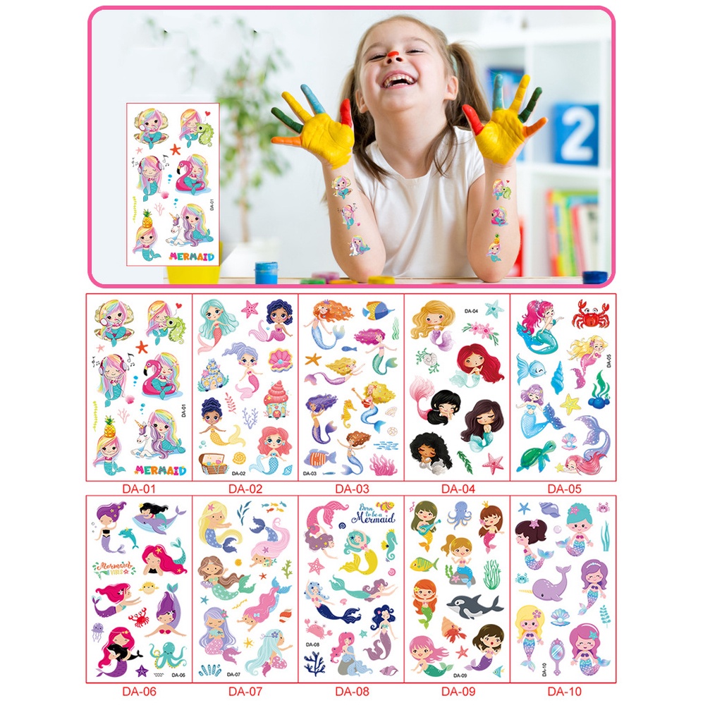Set 10 Tấm Sticker Dán Hình Xăm Tạm Thời Hình Kỳ Lân Dễ Thương