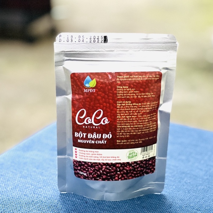 Bột đậu đỏ nguyên chất 100g sạch mịn 100% Organic - Trắng da, dưỡng ẩm, mờ thâm sạm, tẩy tế bào chết