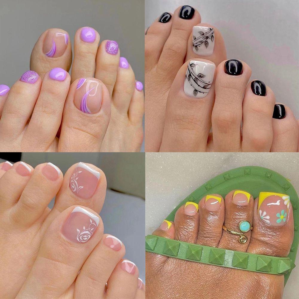 Hộp 24 Móng Tay Giả Đầu Vuông Che Phủ Toàn Diện Kiểu Pháp