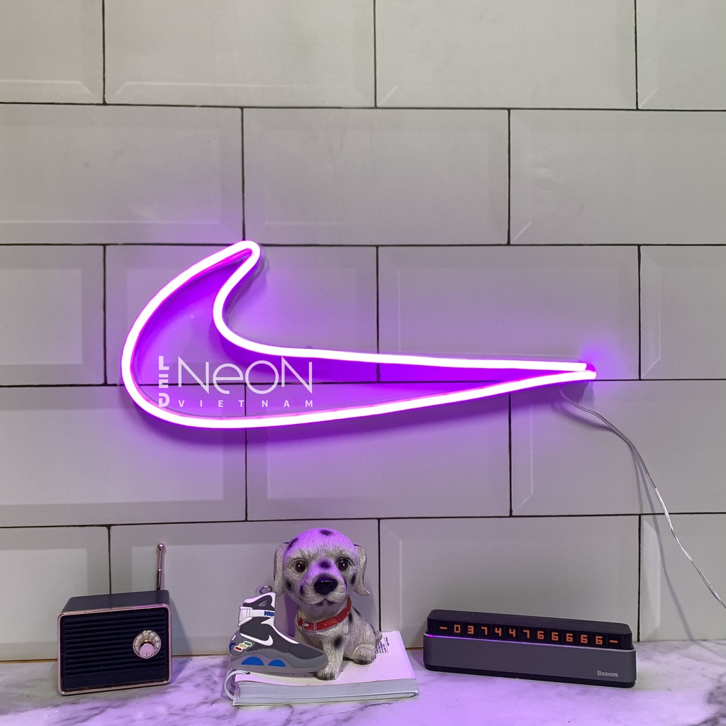 Đèn Neon | Ni.ker Nhiều Màu | KT 33x14cm | tặng Miếng Dán , tặng ADAPTER , tặng 1,5m Dây Điện Tàng Hình |