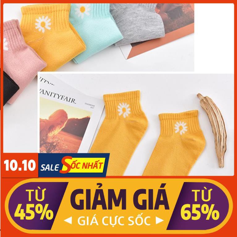 Mua 3 tặng 1-  Combo 10 đôi tất cổ ngắn hoa cúc tặng kèm túi đựng- 10 vớ hoa cúc cổ ngắn cute