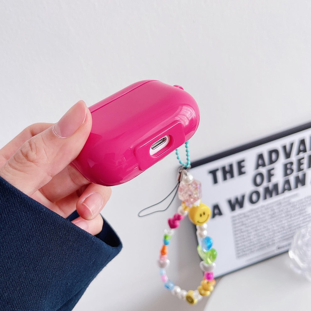 Simple AirPods 1/2 Pro Case Pink Smile Face with Cain Shockproof Cover