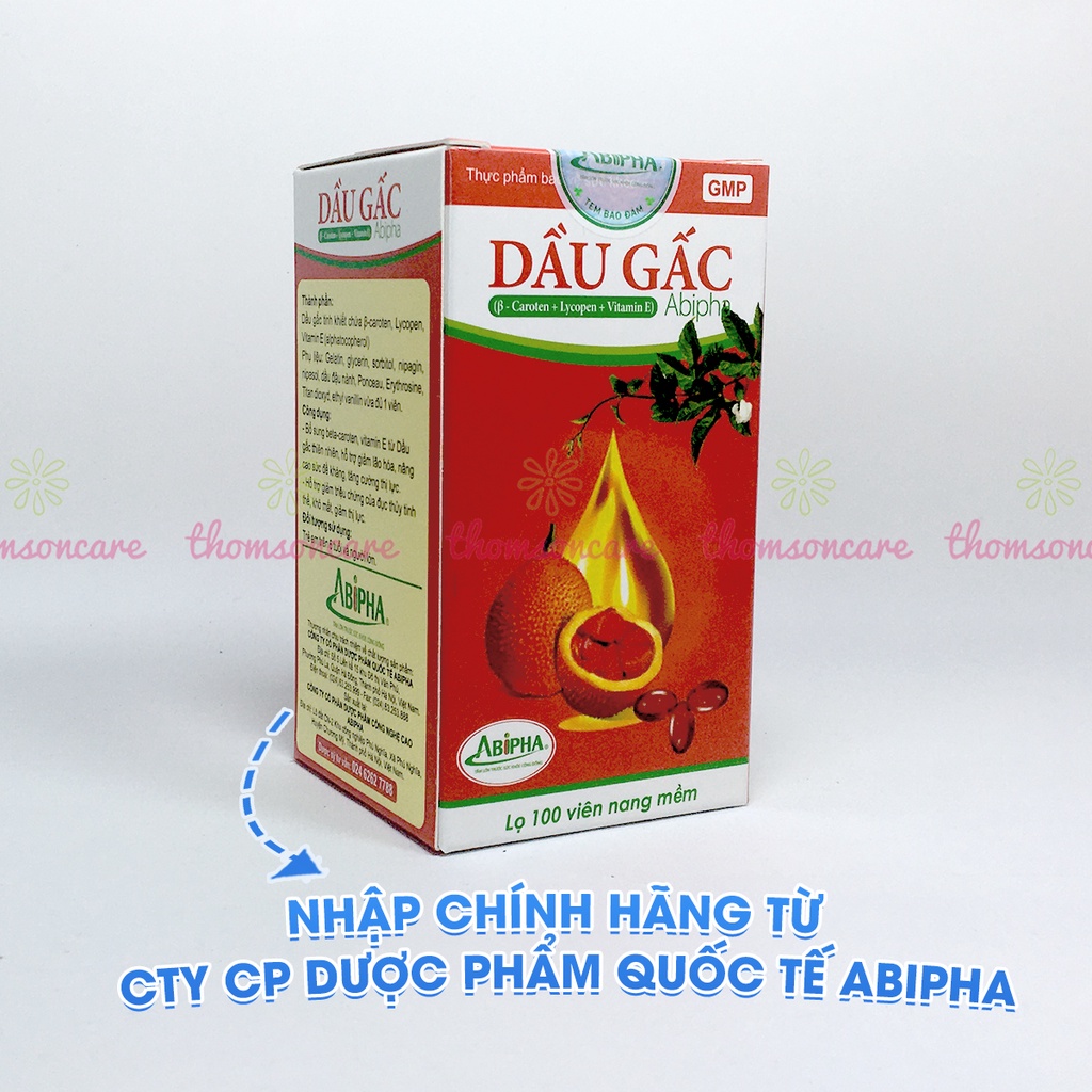 Dầu Gấc Abipha lọ 100 viên - bổ sung Vitamin A - sáng mắt đẹp da từ tinh dầu gấc nếp, ngăn ngừa lão hóa