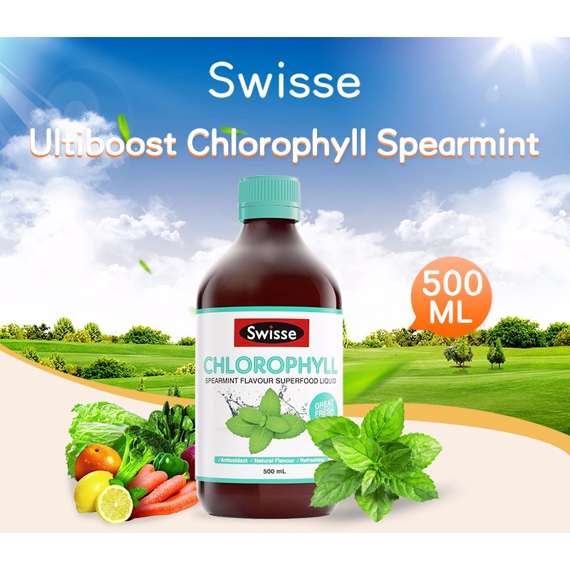 [Hàng chuẩn Úc] Nước diệp lục Swisse chlorophyll vị bạc hà và vị dâu 500ml của Úc