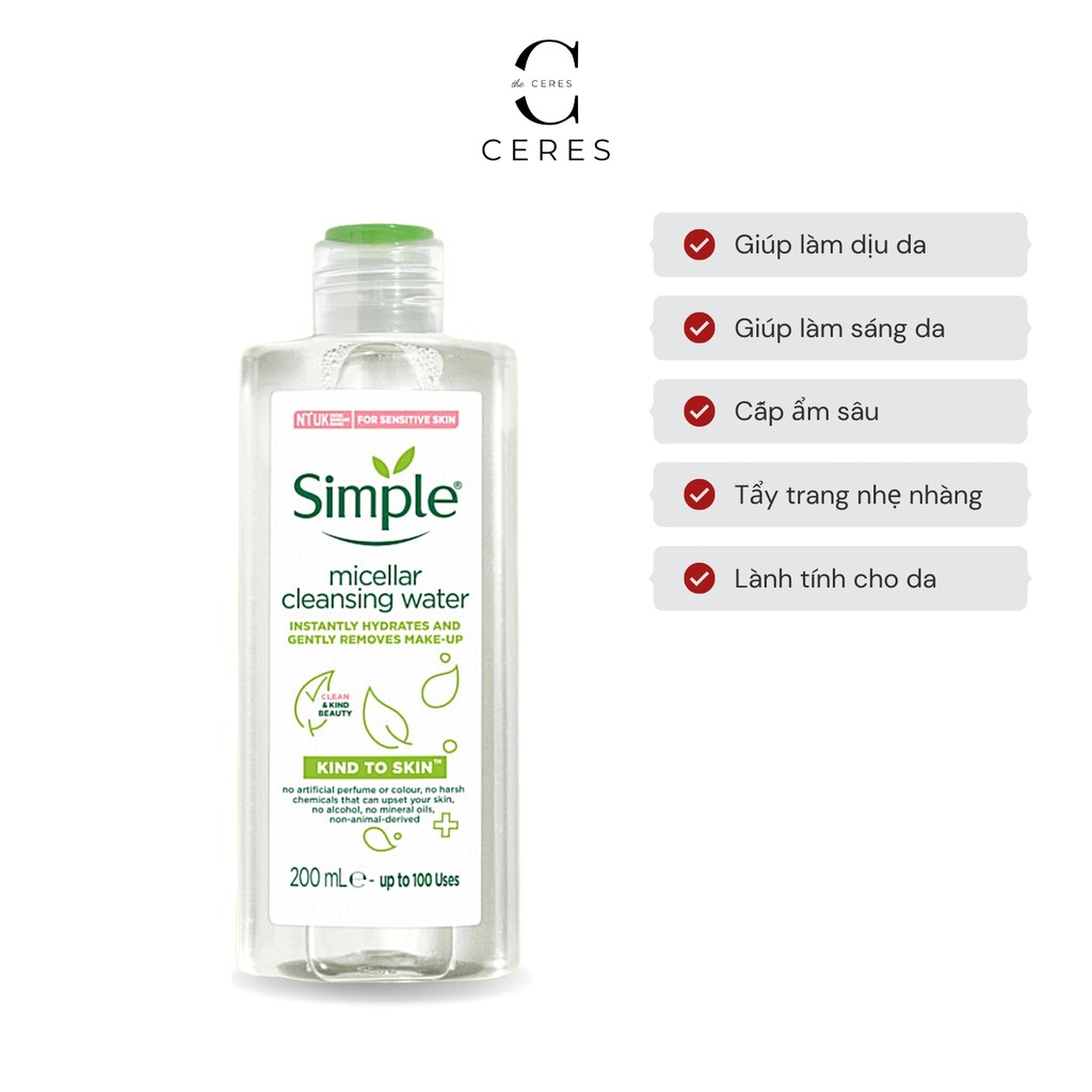 Combo 3 Simple ( Sữa Rửa Mặt Simple + Nước Tẩy Trang Simple + Toner Nước Hoa Hồng Simple ) Dưỡng Ẩm Làm Sạch Cho Da