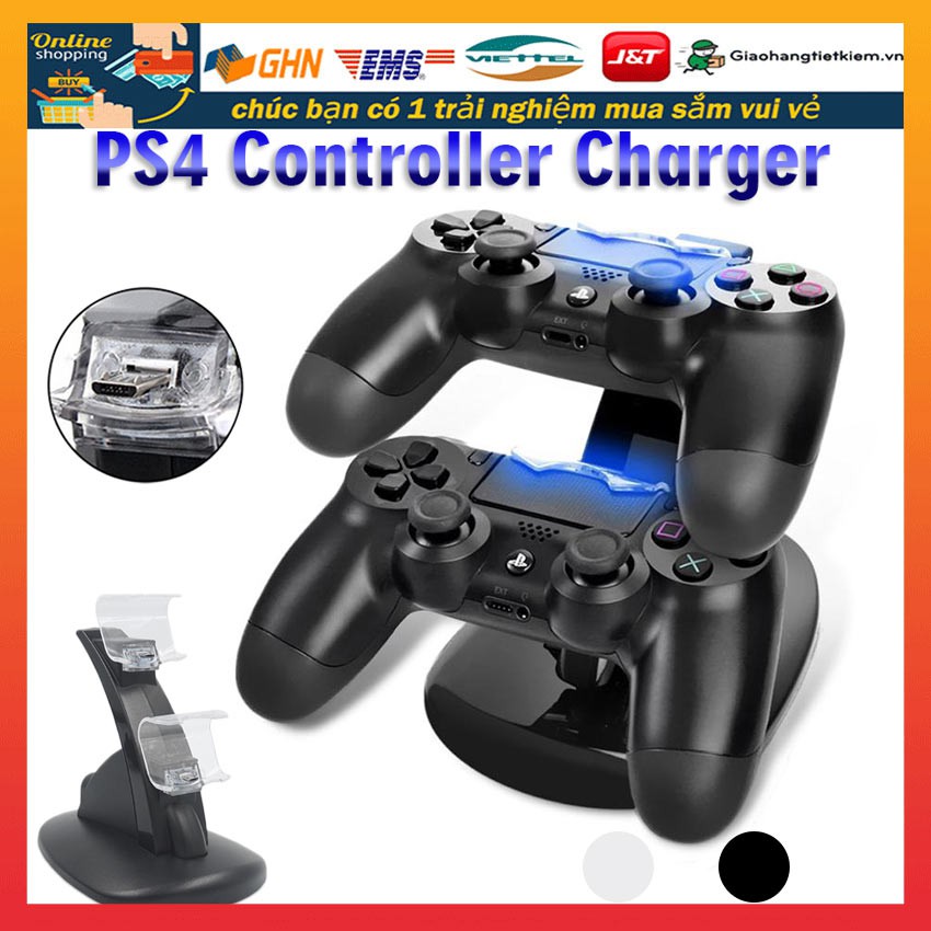 Đế sạc kép 2 tay cầm PS4 có đèn LED cao cấp cho chơi game XBOX ps4 slim