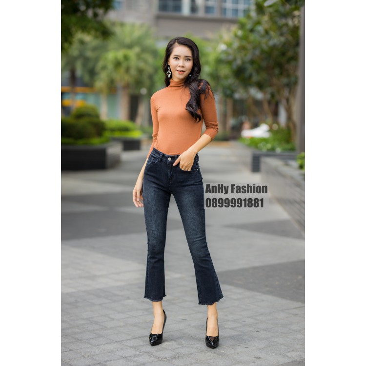 Quần Jeans Nữ Ống Loe Lưng Cao Co Giãn