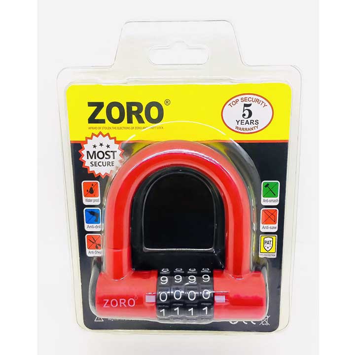 Khóa số lớn Zoro 4 mật mã ĐỎ an toàn tiện dụng, khóa nhà cửa chắc chắn