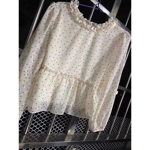 Áo sơ mi voan chấm bi nữ mùa xuân và mùa thu năm 2021