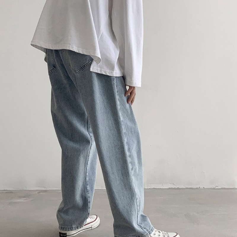 Quần jean ống rộng màu trơn thời trang mùa thu cho nam size S-3XL