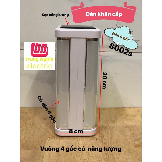 ĐÈN SẠC LED SIÊU SÁNG NĂNG LƯỢNG CHIẾU SÁNG KHẨN CẤP 4 GÓC 8002S CAO 20CM