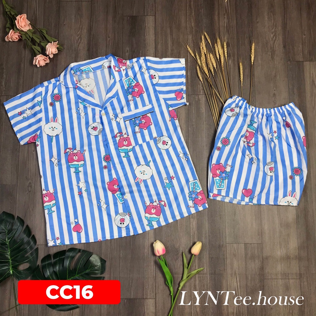 Bộ pijama lụa kate thái bộ mặc nhà mềm mại dễ thương