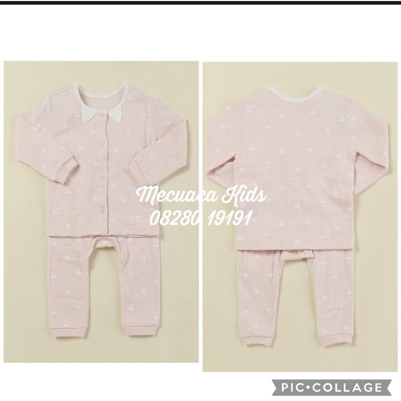 Bộ ngủ cotton dài tay mềm mỏng chần bông nhẹ hình thiên nga cho bé trai bé gái Absorba xuất Hàn dư xịn