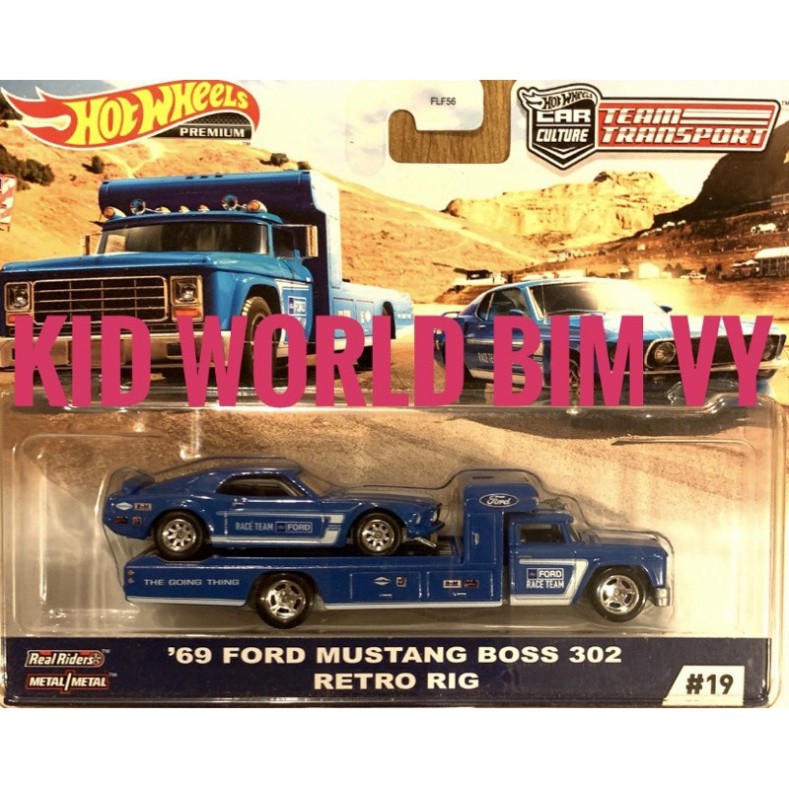 freeship Xe mô hình Hot Wheels Car Culture Team Transport Pack '69 Ford Mustang Boss 302 Retro Rig GJT38, bánh cao su.