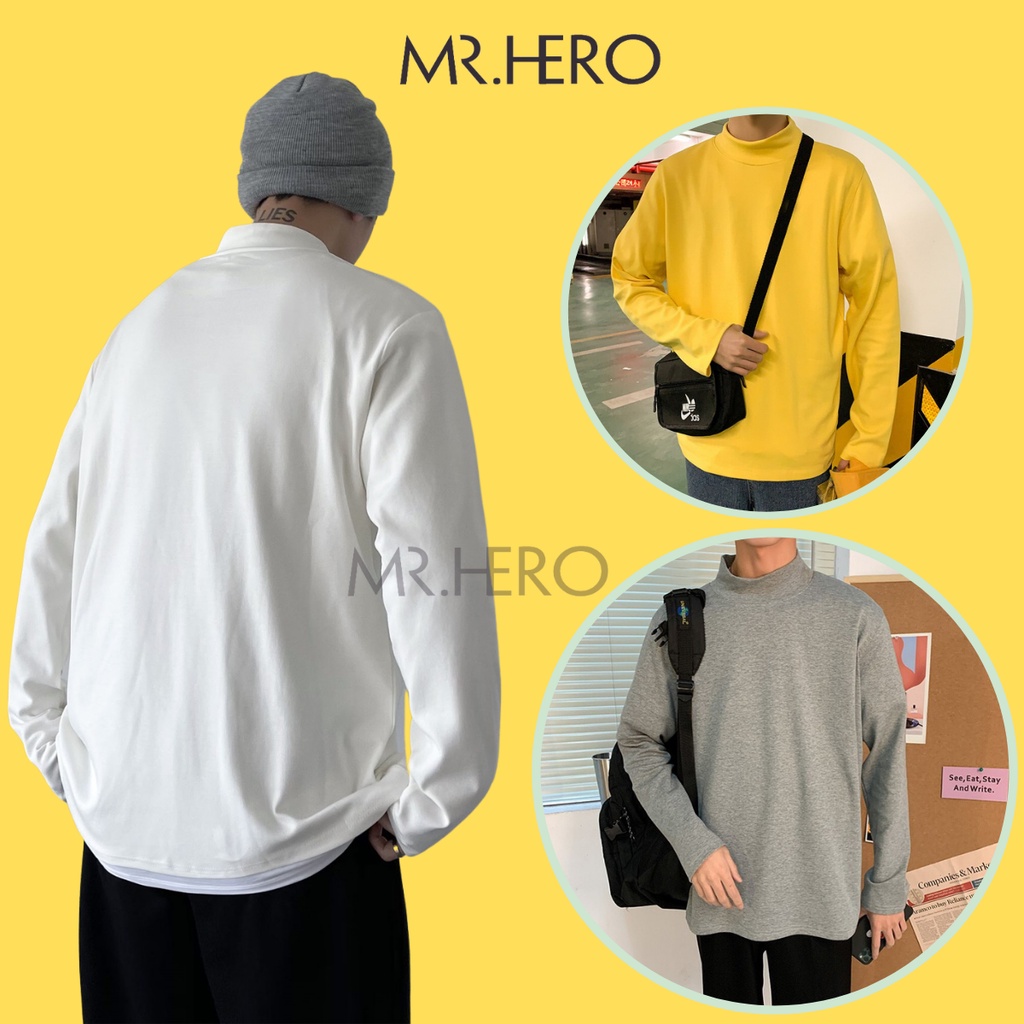 Áo nỉ thun unisex dài tay cổ lọ 3 phân AN03, Áo Sweater nam phong cách Hàn Quốc chất liệu cotton borip -  MrHero