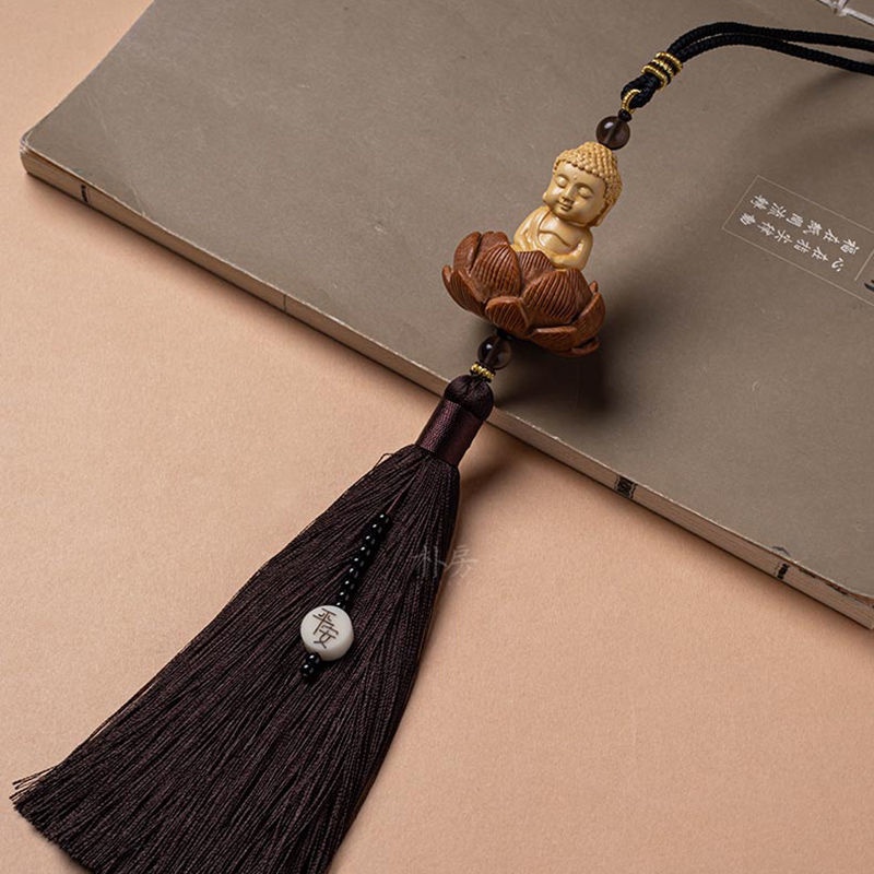 Mặt Dây Treo Gương Chiếu Hậu Xe Hơi Hình Hoa Sen Vàng Khắc Chữ You Life 6.24