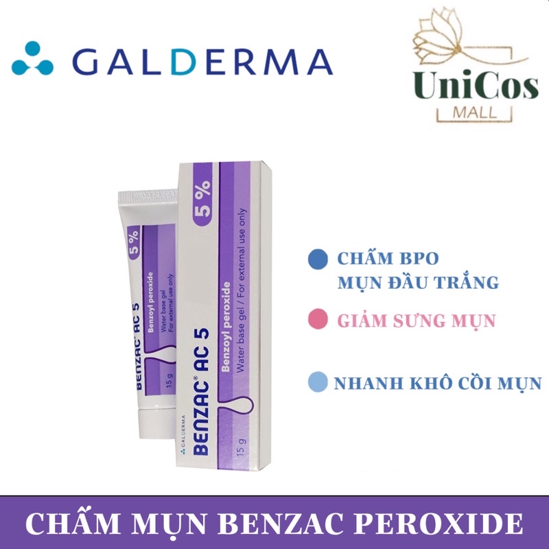 Kem chấm giảm mụn Benzac 2.5% và 5% Benzoyl Peroxide 15g