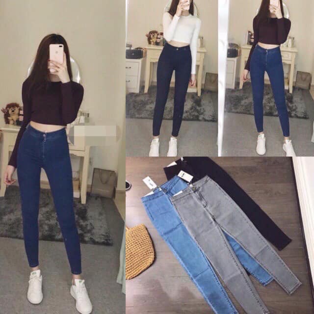 Quần jeans nữ lưng cao co giãn Hagu Quần bò cạp cao ôm sát khoe body cá tính