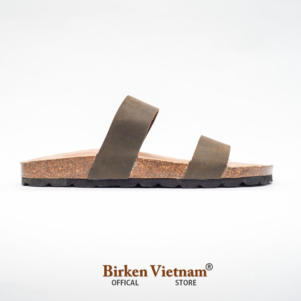 [ New Style ] MÃ DK18 Dép DA BÒ Đế Trấu Lót PU Chống Nước Quai Ngang Unisex Birken Vietnam Bioline