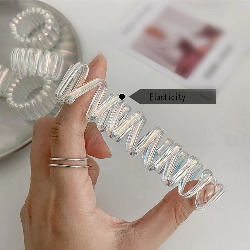 Dây Cột Tóc Bản Rộng Màu Laser Trắng Sáng Bóng Thanh Lịch Cho Nữ