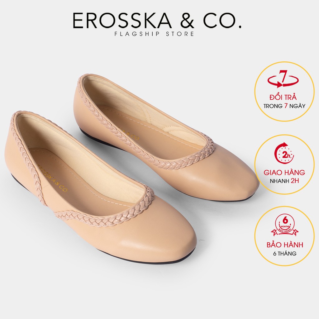 Giày búp bê Erosska mũi vuông phối dây đan chéo màu nude _ EF009 | BigBuy360 - bigbuy360.vn