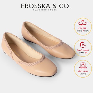 Giày búp bê Erosska mũi vuông phối dây đan chéo màu nude _ EF009