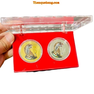 Cặp Tiền Xu Con Cọp Mạ Vàng Bạc Lưu Niệm Của Đài Loan - Quà Tặng Phong Thủy 2022