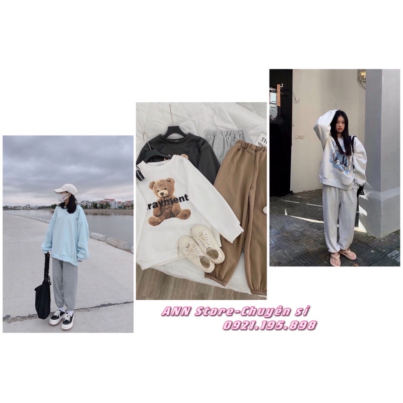 Set bộ nỉ xám in hình nỉ ngoại siêu ấm (annstore_ảnh thật)