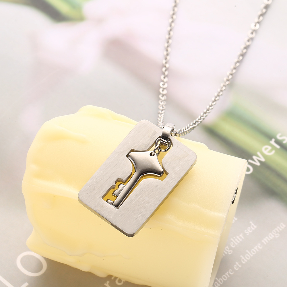 Set 2 Vòng cổ / Vòng Tay Mặt Ổ Khóa / Chìa Khóa Bằng Thép Không Gỉ Màu Bạc Thời Trang Cho Cặp Đôi