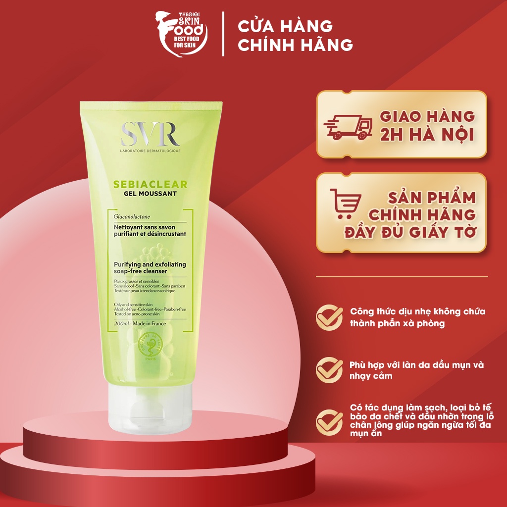 Sữa Rửa Mặt Dạng Gel Không Chứa Xà Phòng Dành Cho Da Dầu SVR Sebiaclear Gel Moussant