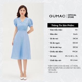 Đầm xòe nữ cổ viền đăng ten GUMAC màu xanh, đủ size DB310