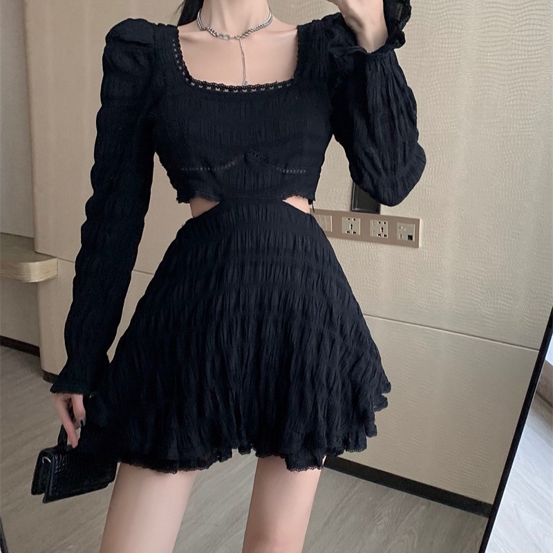 COZOK Đầm Cổ Vuông Phong Cách Pháp Thời Trang Mùa Thu Năm 2021 Cho Nữ