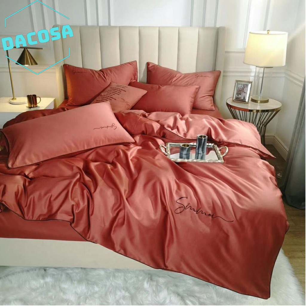 [Giá Sỉ] Bộ Chăn Ga Gối LỤA SUMOI 60S Màu Cà Rốt Đậm Cao Cấp Khách Sạn