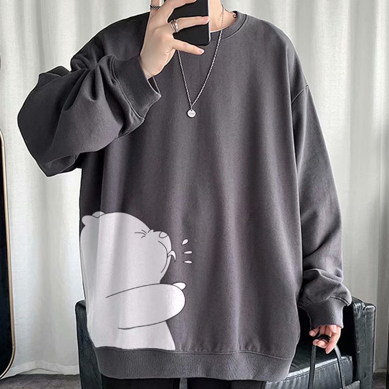 Áo sweater dáng rộng 45kg-110kg dài tay cổ tròn in hình gấu phối nhung nhiều màu cho nam nữ