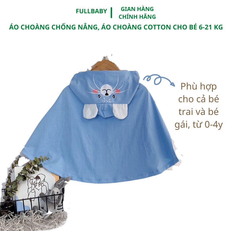 áo choàng chống nắng, áo choàng cánh dơi cotton đa năng cho bé yêu từ 0-4 tuổi (6-21kg)