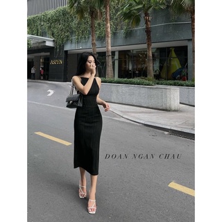 Đầm đen vải hoạ tiết - Chitchitstore