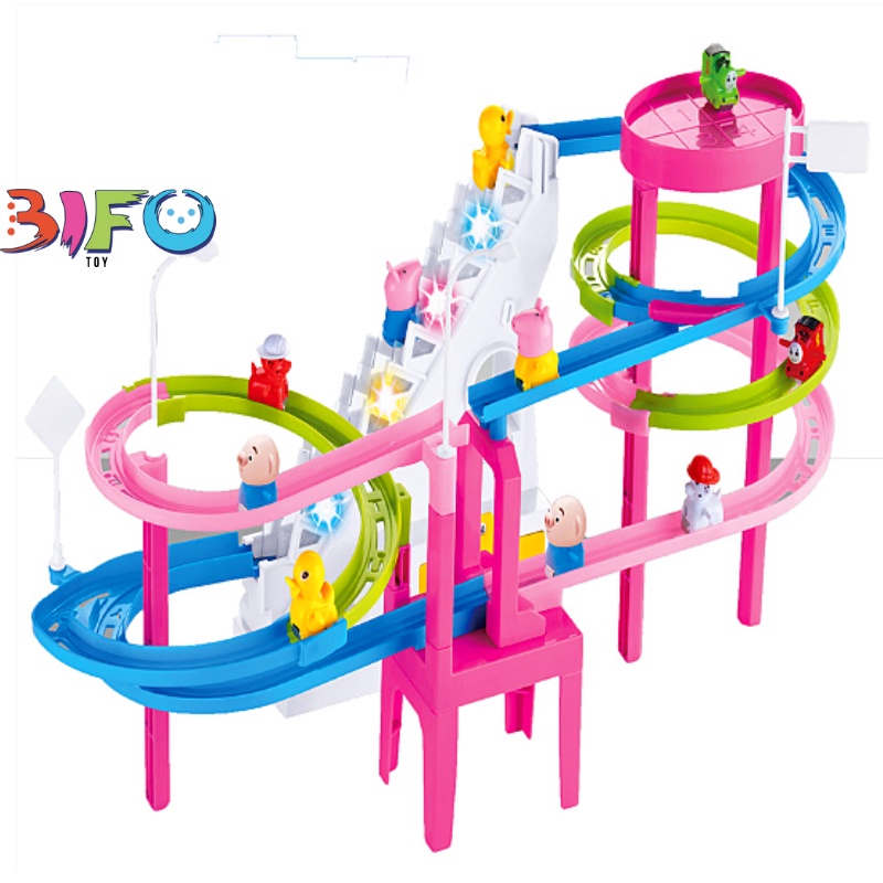 Đồ chơi leo thang Happy Pig đồ chơi chuyển động có âm thanh vui nhộn vui mắt vui tai cho bé kèm 3 heo, 3 vịt nhỏ