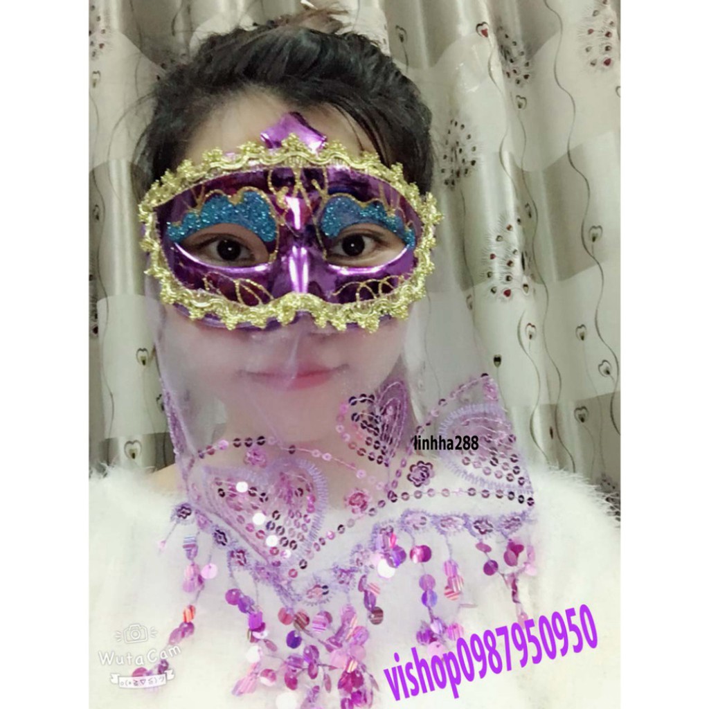 Mặt nạ nửa mặt có khăn che MÀU TÍM phong cách cổ trang,anh hùng,hóa trang dùng cho sự kiện,lễ hội hóa trang