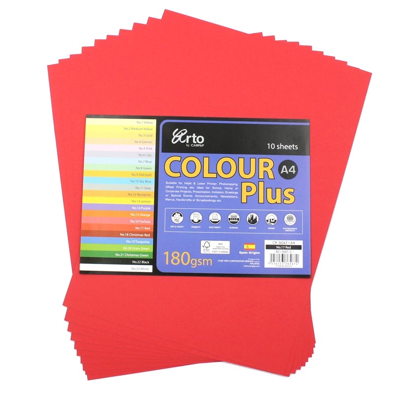 Giấy Bìa Màu A4 Cao Cấp COLOUR PLUS - 10 Tờ (Nhiều Màu)