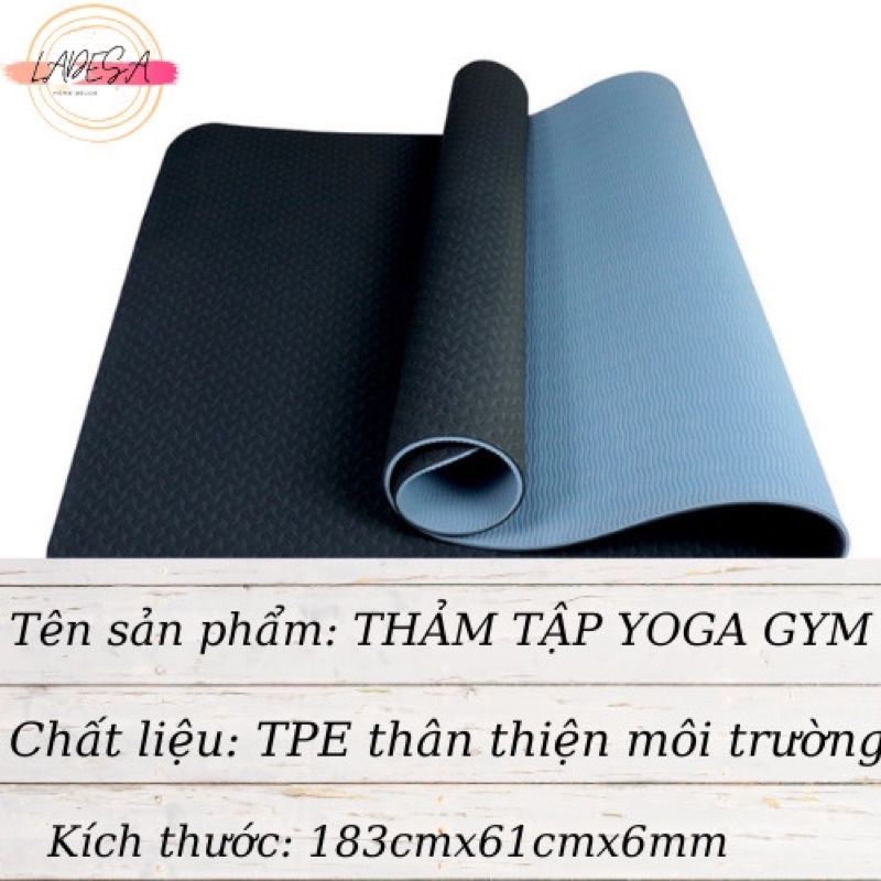 Thảm tập yoga gym TPE 2 lớp cao cấp dày 6mm bám sàn chống trượt