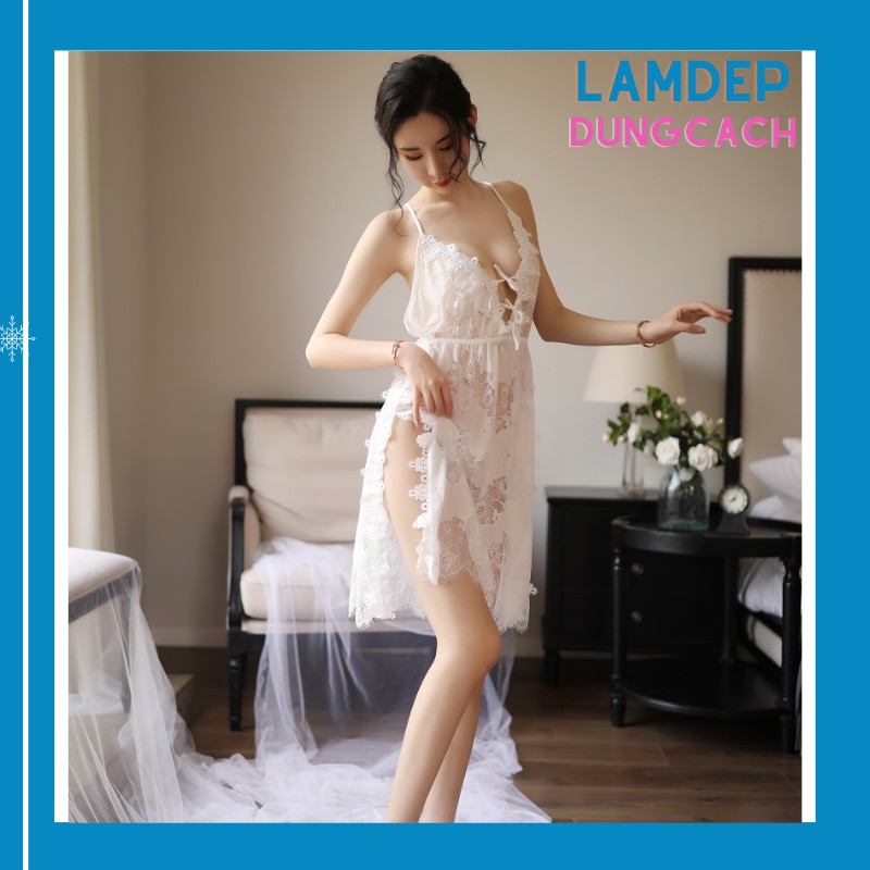 Váy ngủ sexy, đầm ngủ 2 dây ren cho nữ quyến rũ gợi cảm hở lưng khiêu gợi MS XEHONG