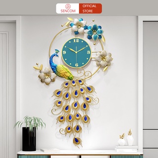 Đồng hồ treo tường con công phòng khách SENCOM, đồng hồ trang trí decor đẹp luxury - 2920