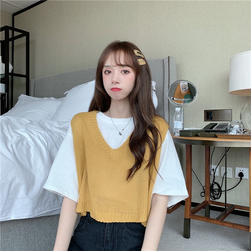 [CÓ SẴN HÀNG QC] Áo ghile ghi lê len phom ngắn rộng màu trơn mùa thu đông ulzzang | BigBuy360 - bigbuy360.vn