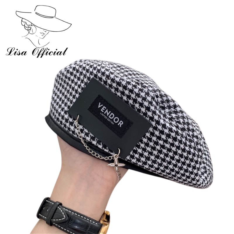 Mũ Beret  Lisa Official  Nón Beret in họa sĩ phối dây xích kim loại phong cách Pháp cho nữ - SV-3
