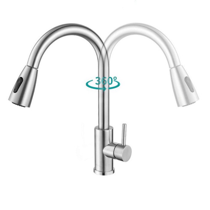 [ Hàng Mới Về ]  Bộ vòi rửa chén bát nóng lạnh dây kéo rút inox 304 2 chế độ nước, cần xoay 360 độ tiện dụng siêu bền